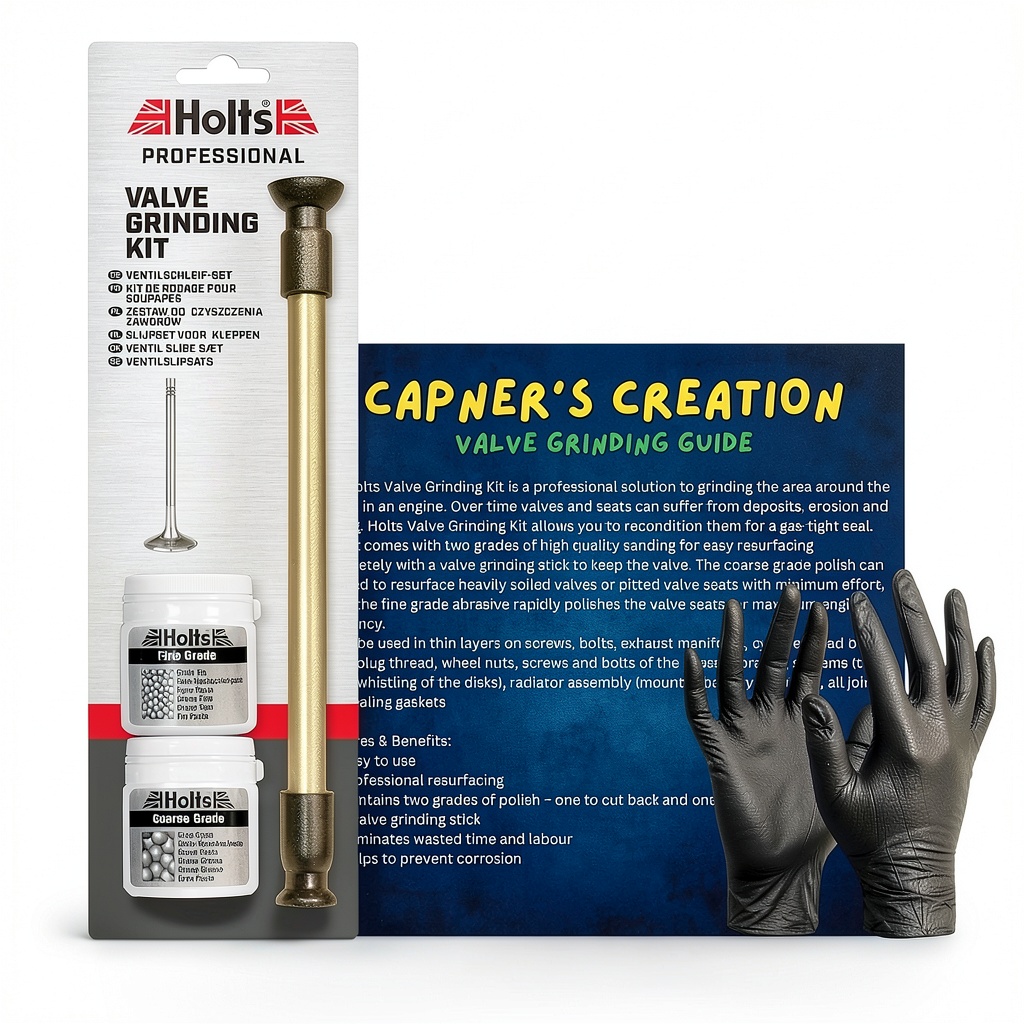 Capners Creation Valve Grinding Kit components displayed on a workbench