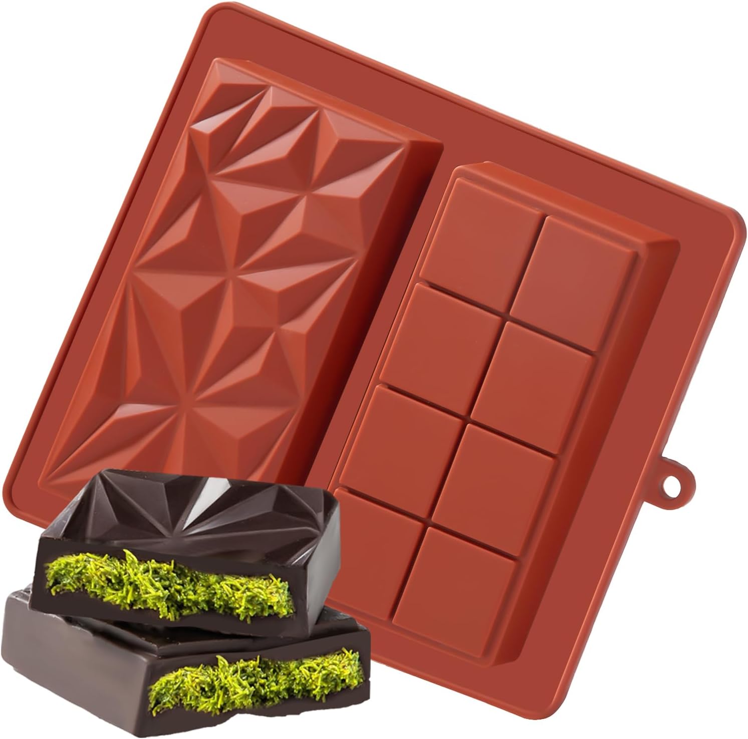 UWILLION silicone chocolate mold with pistachio paste filling