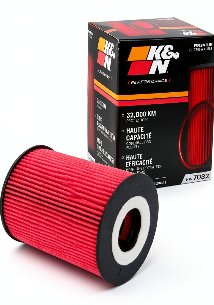 Installing K&N HP 7032 Oil Filter High Flow Synthetic Blend Performance Part on a garage workbench