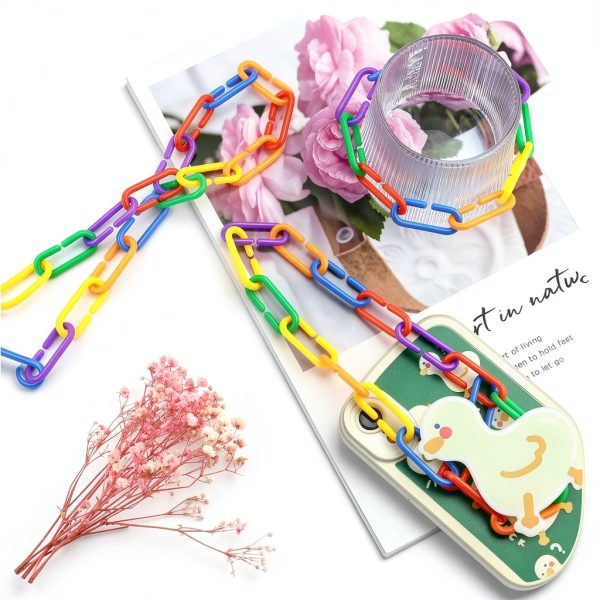 JIALEEY 100PCS Plastic Chain Links, Children's Learning Toy, Mix Color Rainbow DIY C-Clips Chains Hooks Swing Climbing Cage Toys for Bird Sugar Glider Rat Parrot-4