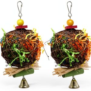 Bird Chewing Toys 2 Pack by EBaokuup Parrot Cage Shredder Wood Rattan-0