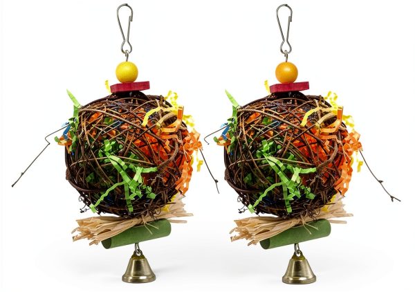 Bird Chewing Toys 2 Pack by EBaokuup Parrot Cage Shredder Wood Rattan-0