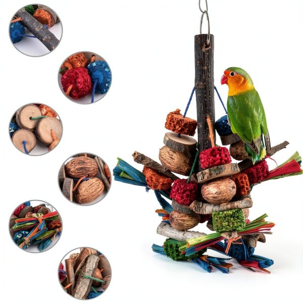Bissap Bird Chew Toys, Natural Bark Corncob Nuts Parrot Toys and Treats for Conure Cockatoo Parakeet Budgies Cockatiel Lovebirds Pets Cage Bite Toy-2