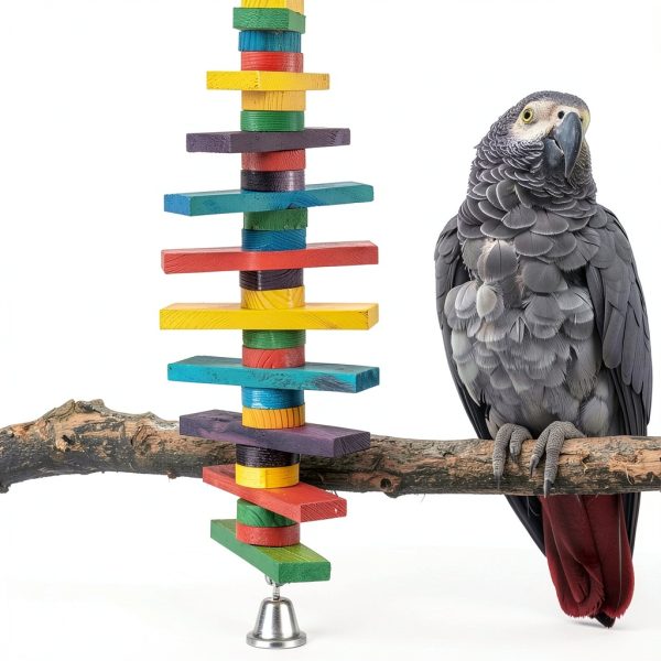 MEWTOGO 2Pcs Bird Toys - Parrot Toys with Multicolored Natural Wooden Blocks, Bird Chewing Sticks Toys for Conures Parakeets Cockatiels Lovebirds African Grey Macaws Amazon Parrots Gift-4