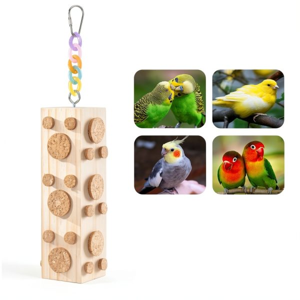 2 Pcs Wooden Bird Chew Toys - 7.9 Inch Hanging Parrot Toys, with 92 Detachable Corks, Relieve Boredom & Anxiety, Foraging Toys, for Parakeet, Cockatiel, Conure, Budgie, Lovebird-1