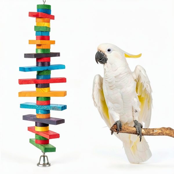 MEWTOGO 2Pcs Bird Toys - Parrot Toys with Multicolored Natural Wooden Blocks, Bird Chewing Sticks Toys for Conures Parakeets Cockatiels Lovebirds African Grey Macaws Amazon Parrots Gift-2