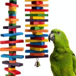 MEWTOGO 2Pcs Bird Toys - Parrot Toys with Multicolored Natural Wooden Blocks, Bird Chewing Sticks Toys for Conures Parakeets Cockatiels Lovebirds African Grey Macaws Amazon Parrots Gift-0