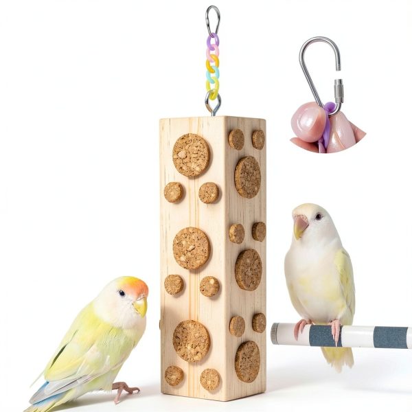 2 Pcs Wooden Bird Chew Toys - 7.9 Inch Hanging Parrot Toys, with 92 Detachable Corks, Relieve Boredom & Anxiety, Foraging Toys, for Parakeet, Cockatiel, Conure, Budgie, Lovebird-4