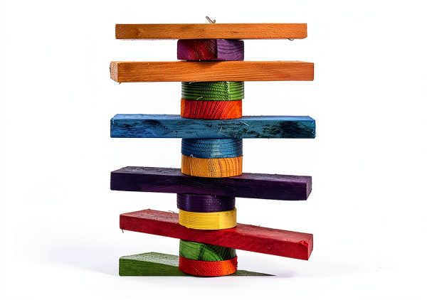 MEWTOGO 2Pcs Bird Toys - Parrot Toys with Multicolored Natural Wooden Blocks, Bird Chewing Sticks Toys for Conures Parakeets Cockatiels Lovebirds African Grey Macaws Amazon Parrots Gift-3
