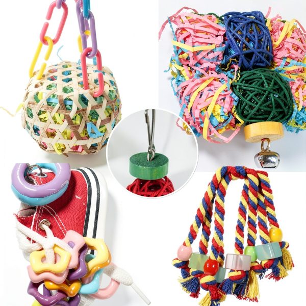 Bird Toys ESRISE Chewing Toy with Rope Perch – Natural Loofah-5