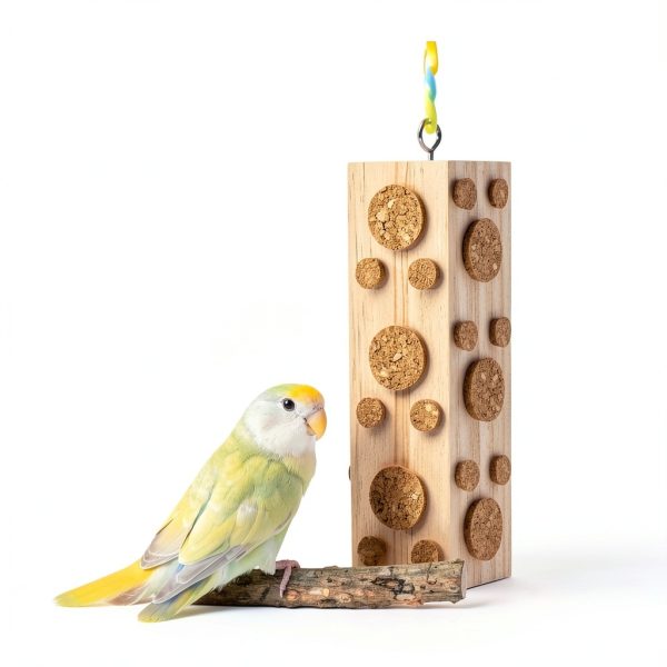 2 Pcs Wooden Bird Chew Toys - 7.9 Inch Hanging Parrot Toys, with 92 Detachable Corks, Relieve Boredom & Anxiety, Foraging Toys, for Parakeet, Cockatiel, Conure, Budgie, Lovebird-5