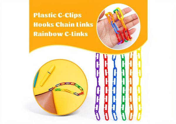 JIALEEY 100PCS Plastic Chain Links, Children's Learning Toy, Mix Color Rainbow DIY C-Clips Chains Hooks Swing Climbing Cage Toys for Bird Sugar Glider Rat Parrot-3