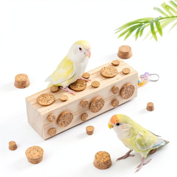2 Pcs Wooden Bird Chew Toys - 7.9 Inch Hanging Parrot Toys, with 92 Detachable Corks, Relieve Boredom & Anxiety, Foraging Toys, for Parakeet, Cockatiel, Conure, Budgie, Lovebird-6