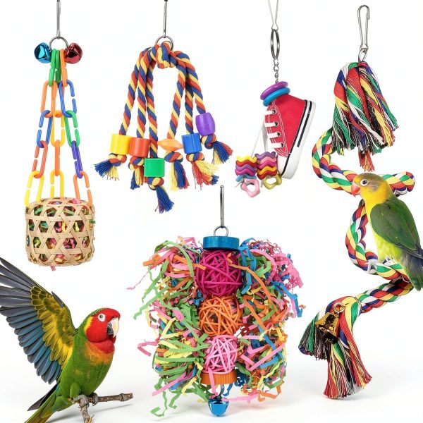 Bird Toys ESRISE Chewing Toy with Rope Perch – Natural Loofah-0