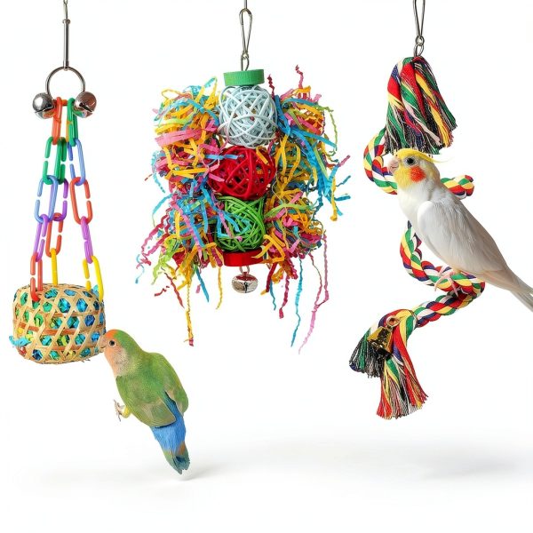 Bird Toys ESRISE Chewing Toy with Rope Perch – Natural Loofah-4