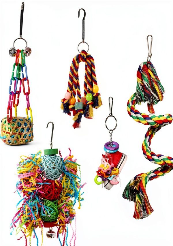 Bird Toys ESRISE Chewing Toy with Rope Perch – Natural Loofah-3