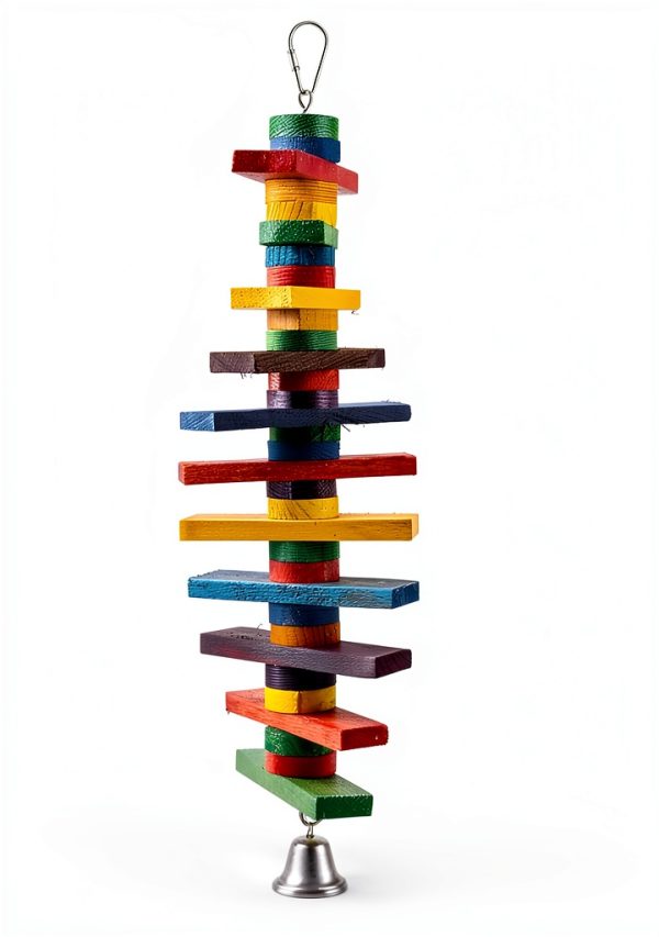 MEWTOGO 2Pcs Bird Toys - Parrot Toys with Multicolored Natural Wooden Blocks, Bird Chewing Sticks Toys for Conures Parakeets Cockatiels Lovebirds African Grey Macaws Amazon Parrots Gift-5