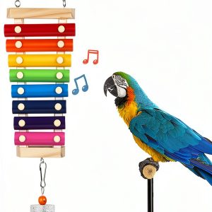 Large Parrot Suspensible Xylophone Toy, Multicolored Natural Wooden Bird Chewing Toys with Grinding Stone for Large, Medium Birds, Macaws, African Grey, Cockatoos, Amazon-0