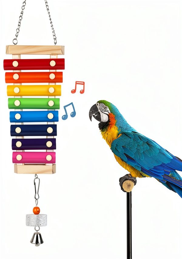 Large Parrot Suspensible Xylophone Toy, Multicolored Natural Wooden Bird Chewing Toys with Grinding Stone for Large, Medium Birds, Macaws, African Grey, Cockatoos, Amazon-0