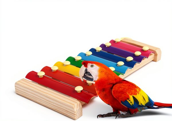 Large Parrot Suspensible Xylophone Toy, Multicolored Natural Wooden Bird Chewing Toys with Grinding Stone for Large, Medium Birds, Macaws, African Grey, Cockatoos, Amazon-4