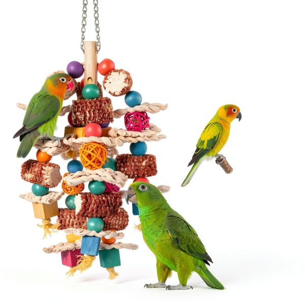lovyoCoCo Parrot Toys Bird Toys Natural Corn Cob Bird chew Toys for Small and Medium-Sized Macaws,African Grey,Cockatoos,Amazon Parrots,Parakeet,Cockatiel,Sun Conure, Lovebird with Wooden Blocks-4