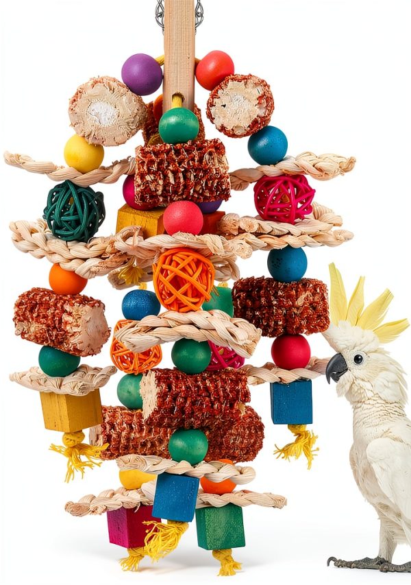 lovyoCoCo Parrot Toys Bird Toys Natural Corn Cob Bird chew Toys for Small and Medium-Sized Macaws,African Grey,Cockatoos,Amazon Parrots,Parakeet,Cockatiel,Sun Conure, Lovebird with Wooden Blocks-0