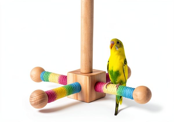 Agape Bird Toy, Parrot 360° Interactive Rotating Perch, Bird Cage Accessories for Small and Medium Parrots to Expend Energy, Wooden Stand for Parakeets Cockatiels Lovebirds Conures Finches Budgies-1