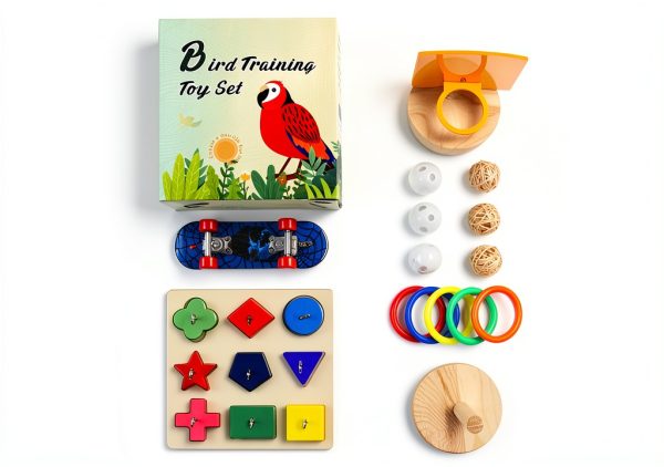 Bird Toys Parakeet Set 5pcs by HOORITO Natural Wood & ABS Design-5