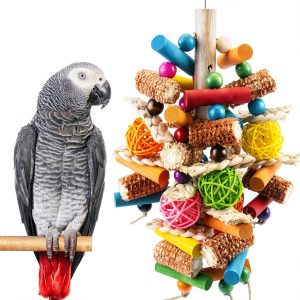Bird Toys, Parrot Toys for Large Birds, Natural Peppered Wood African Grey Parrots, Macaws, Cockatoos, Amazon Parrot chew Toys, Aviary Hanging Toys-0