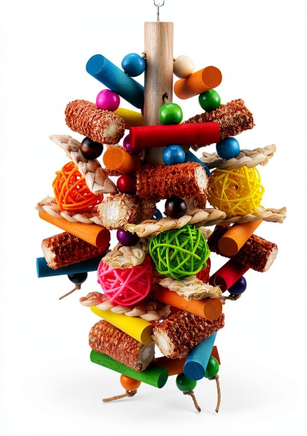 Bird Toys, Parrot Toys for Large Birds, Natural Peppered Wood African Grey Parrots, Macaws, Cockatoos, Amazon Parrot chew Toys, Aviary Hanging Toys-4