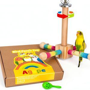 Agape Bird Toy, Parrot 360° Interactive Rotating Perch, Bird Cage Accessories for Small and Medium Parrots to Expend Energy, Wooden Stand for Parakeets Cockatiels Lovebirds Conures Finches Budgies-0