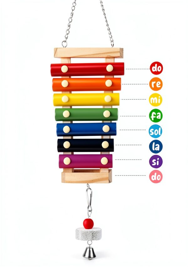 Large Parrot Suspensible Xylophone Toy, Multicolored Natural Wooden Bird Chewing Toys with Grinding Stone for Large, Medium Birds, Macaws, African Grey, Cockatoos, Amazon-3