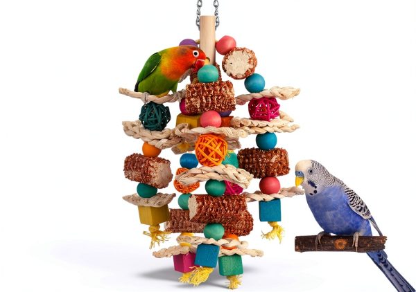 lovyoCoCo Parrot Toys Bird Toys Natural Corn Cob Bird chew Toys for Small and Medium-Sized Macaws,African Grey,Cockatoos,Amazon Parrots,Parakeet,Cockatiel,Sun Conure, Lovebird with Wooden Blocks-2